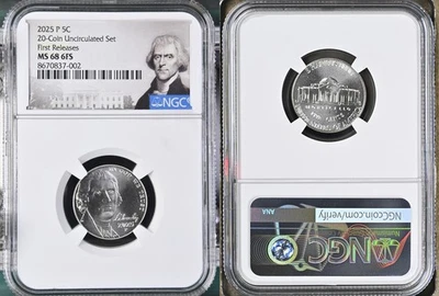 2025 P Jefferson Nickel 5c NGC MS 68 6FS Full Steps FIRST RELEASES - Image 1 of 2