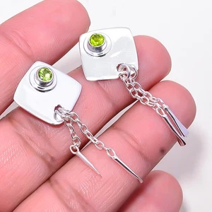 Peridot Gemstone 925 Sterling Silver Designer Handmade Earring 1.72" E0242100517 - Picture 1 of 3