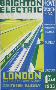 Vintage 1933 Southern Railway Electric Trains To Brighton Eisenbahn Poster Druck A - Bild 1 von 1