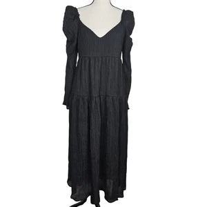 VESTIDO ASTR THE LABEL NEGRO ACANALADO PUFF MANGA LARGA ABERTURA PEQUEÑO GÓTICO BRUJA SEXY - Imagen 1 de 11