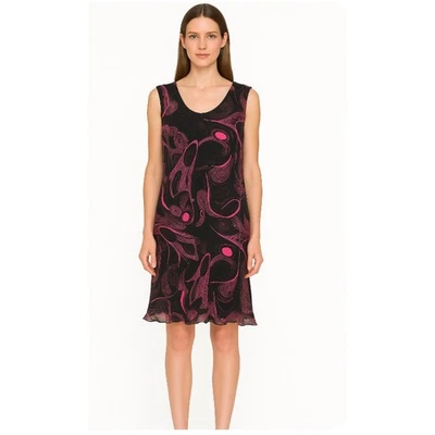 Vestido de hadas vintage Mary Mc Fadden negro sin mangas rosa estampado abstracto 14W Foto 1 de 4