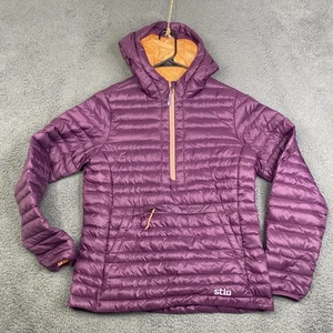 Stio Down Puffer Jacket Womens Medium Purple Hooded Pullover Pertex Quantum - Picture 1 of 10