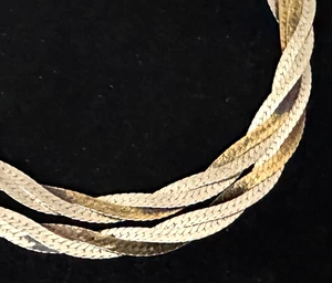 NWT Necklace MARKED ITALY 925 STERLING SILVER Gold Wash 2 Tone Braided Chain  - Picture 1 of 8