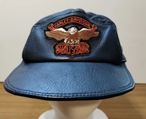 VINTAGE LEDER HARLEY-DAVIDSON MOTORCYCLES BASEBALL CAP SCHNALLE HINTEN SELTEN!!! - Bild 1 von 6