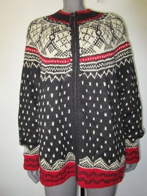 Venezia Jeans Women’s Fair Isle Wool Blend Sweater Jacket Black Red Size 22/24 - Изображение 1 из 4