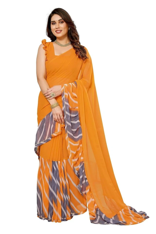 Saris de Georgette con volantes para mujer con encaje y blusa lisa Foto 1 de 1