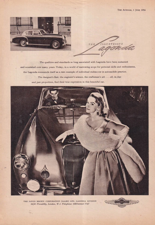 Sostenido y nutrido a lo largo de los años: Lagonda David Brown anuncio 1956 Foto 1 de 1