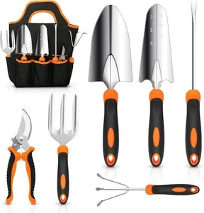 Garden Tool Set Stainless Steel Heavy Duty Non-Slip Rubber Grip Storage Tote Bag - Picture 1 of 6