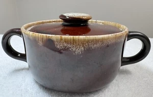 Vintage lässige braune SCIO Zuckerdose mit Griffen Deckel Abtropfschale Deckel Steingut - Bild 1 von 9