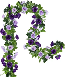 2 Pack Artificial Flower Garlands 15.8FT Fake Rose Vines Silk Flowers Hanging Ro - Picture 1 of 12