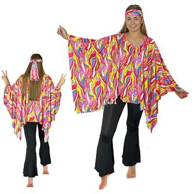 SOWEST LADIES 1960S 1970S HIPPY FANCY DRESS COSTUME HIPPY WOMEN FLOWER POWER PONCHO