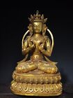 19.7" China Old Tibetan Buddhism Temple Bronze Gilt Great Holding Vajra Statue