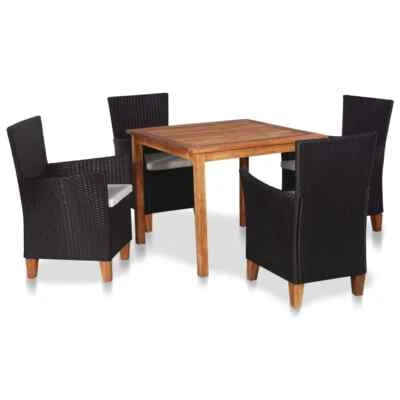 5 Piece Patio Dining Set Poly Rattan Black and Brown vidaXL - Image 1 of 4