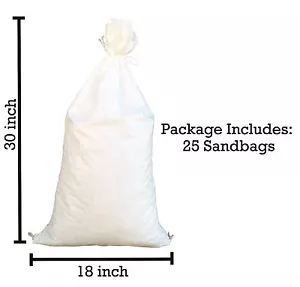 Sandbags - 25 White 18" x 30" - Sandbag Sand Bags Bag Poly by Sandbaggy - Picture 1 of 11