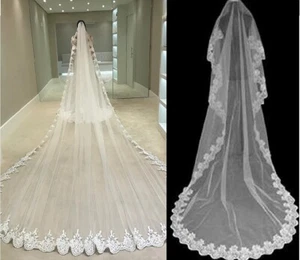 10Ft Long White Wedding Bridal Veils with Embroidery Lace Edge Bride Supplies US - Picture 1 of 12