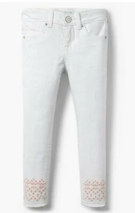 Gymboree Nwt Girls White Cropped Skinny Jeans Pink embroidery Size 8  - Picture 1 of 1