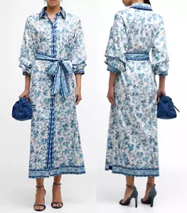 Abito maxi camicia lungo 54" Magaschoni 100% lino manica lunga con cintura tg XL $228 - Foto 1 di 19