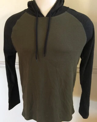 NWT Levi's Olive Green Mesh Gray Arms Shirt Large L/S Hood Waffle Cotton Blend - Image 1 of 4