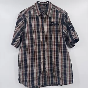 Harley Davidson Hemd Herren Large Braun Bestickt Knopfleiste Kurzarm Kariert - Bild 1 von 12