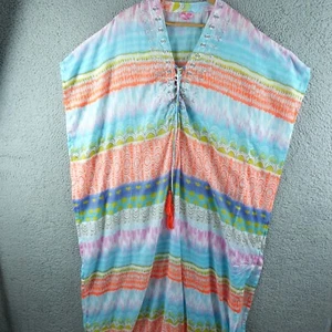 Ruby Yaya Womens Dress Small Medium Blue Kaftan Midi Long Tassel Festival Beach - Picture 1 of 10