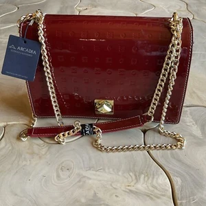 Arcadia Red Purse Laila Italian Leather Crossbody Handbag Chain Strap Marsala - Picture 1 of 10