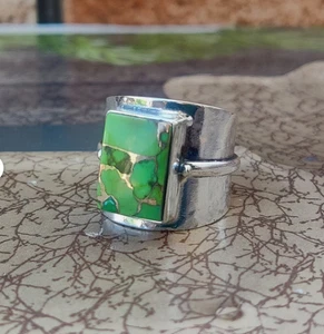 Green Copper Turquoise Ring , 925 Sterling Silver Ring , Gemstone Ring ,All Size - Picture 1 of 7