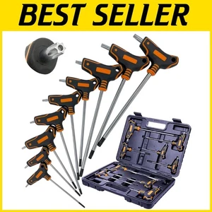 Durable T-handle Torx Wrench Set - Precision Cut Sizes T10 to T50 in Storage Box - Picture 1 of 11