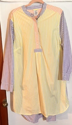 Camisa de dormir Land End Gingham xadrez algodão plus 2X - Imagem 1 de 4