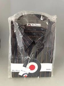 BEN SHERMAN Mens Shirt Black Striped 16.5 neck original packaging sealed - Picture 1 of 7