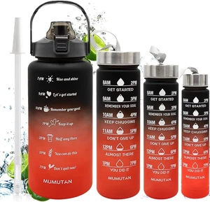 4-teiliges Wasserflaschen-Set, 64 Unzen + 28 Unzen + 14 Unzen + 9 Unzen große Kapazität Sport Fitness Wasser - Bild 1 von 12