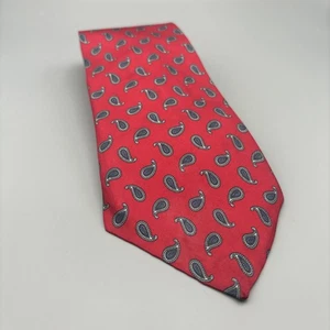 Cravatta collo vintage Hardy Amies London tutta seta rosso blu stampa paisley - Foto 1 di 3