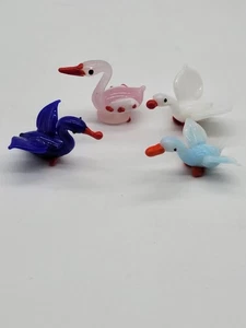 Vintage Murano Style Hand Blown Glass Geese, Swan & Bird Figures 5 Set - Picture 1 of 14