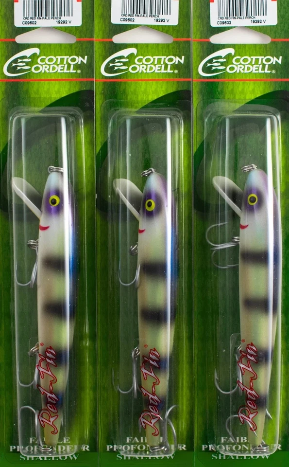 (3) Lote de 3 señuelos de pesca Jerkbait de 5" aleta roja Cordell de algodón - perca pálida Foto 1 de 1
