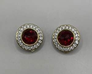 Swarovski Angelic Stud Round Cut Red Crystal Earrings Pave Clear Circle - Picture 1 of 5