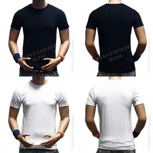 T-shirt uomo dritta girocollo tinta unita aderente maglietta muscolare manica corta S~3X - Foto 1 di 7