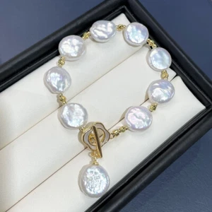 HERMOSA PULSERA DE PERLAS BLANCAS GENUINAS MAR DEL SUR NATURAL 13*15 MM AAA++ 7,5"-8" AAA++ 13*15 MM - Imagen 1 de 5