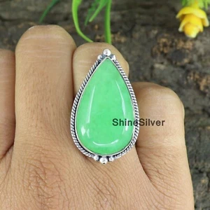 Anillo Chrysoprasa Plata Esterlina 925 Boho Destacado Diseñador Hecho a Mano - Imagen 1 de 2