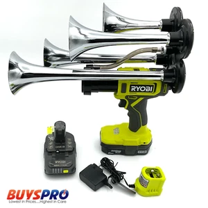 For Ryobi 18V Drill Train 4 Horn Quad Black Air Trumpets with Battery +Charger - Picture 1 of 7