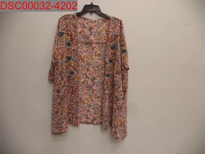 Dex Plus Women's Pink Floral Embroidered Bella Shimmer Kimono Top, Size 1X - Picture 1 of 8