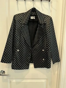 JOSEPH RIBKOFF Polka Dot Navy Blue and White Jacket W/ 3. Jeweled Buttons Size 8 - Picture 1 of 3