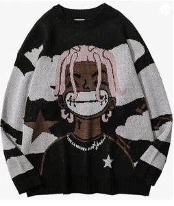 LATAHUO Maglione Unisex Anime Rapper Harajuku Hip Hop Vintage Maglia Taglia XXL ~ - Foto 1 di 2