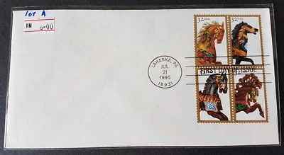 USA 1995 Carousel Horse Stamp FDC lot A (official issue)mild toned 美国木马首日封(轻微斑点) - Image 1 of 3