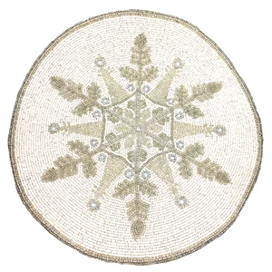 x6 Max Studio Beaded Silver Ornate Snowflake Placemat Set Christmas Holidays 15" - Picture 1 of 6