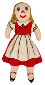 Alice im Wunderland Stoffpuppe 6,5 Zoll rotes Kleid blonde Haare Vintage - Bild 1 von 8