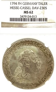 German States Hesse-Cassel 1794 Taler Coin Thaler NGC MS 62 VZ/F.STG UNC D 2305 - Picture 1 of 3
