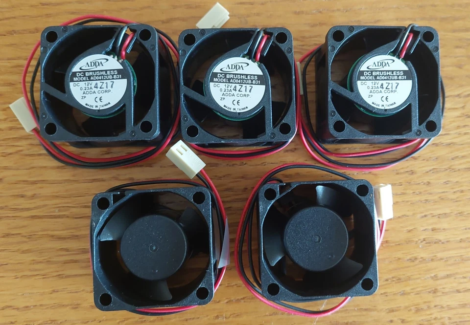 5 Pcs. ADDA 40x40x25mm 12Vdc 0.23A 2 Lead Wire Brushless Ball Bearing Fan - Image 1 of 1