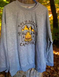 Womens Sweatshirt Plus Size 3Xl “life is Better By The Campfire” Gray Camping - Picture 1 of 1