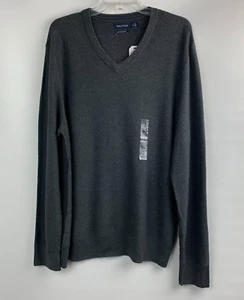 Nautica Sweater Charcoal Pullover V-Neck Logo Long Sleeve Size XL NEW - Picture 1 of 7