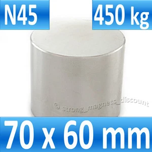 1 AIMANT EN NÉODYME DISQUE / CYLINDRE Ø 70 x 60 mm / N45 / 450.0 kg Force d'adhé - Afbeelding 1 van 2