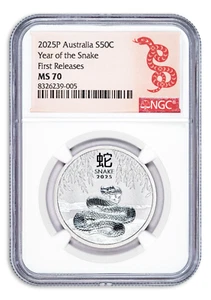 2025 Australia Lunar Snake 1/2 oz Silver Coin NGC MS70 First Releases - Picture 1 of 2